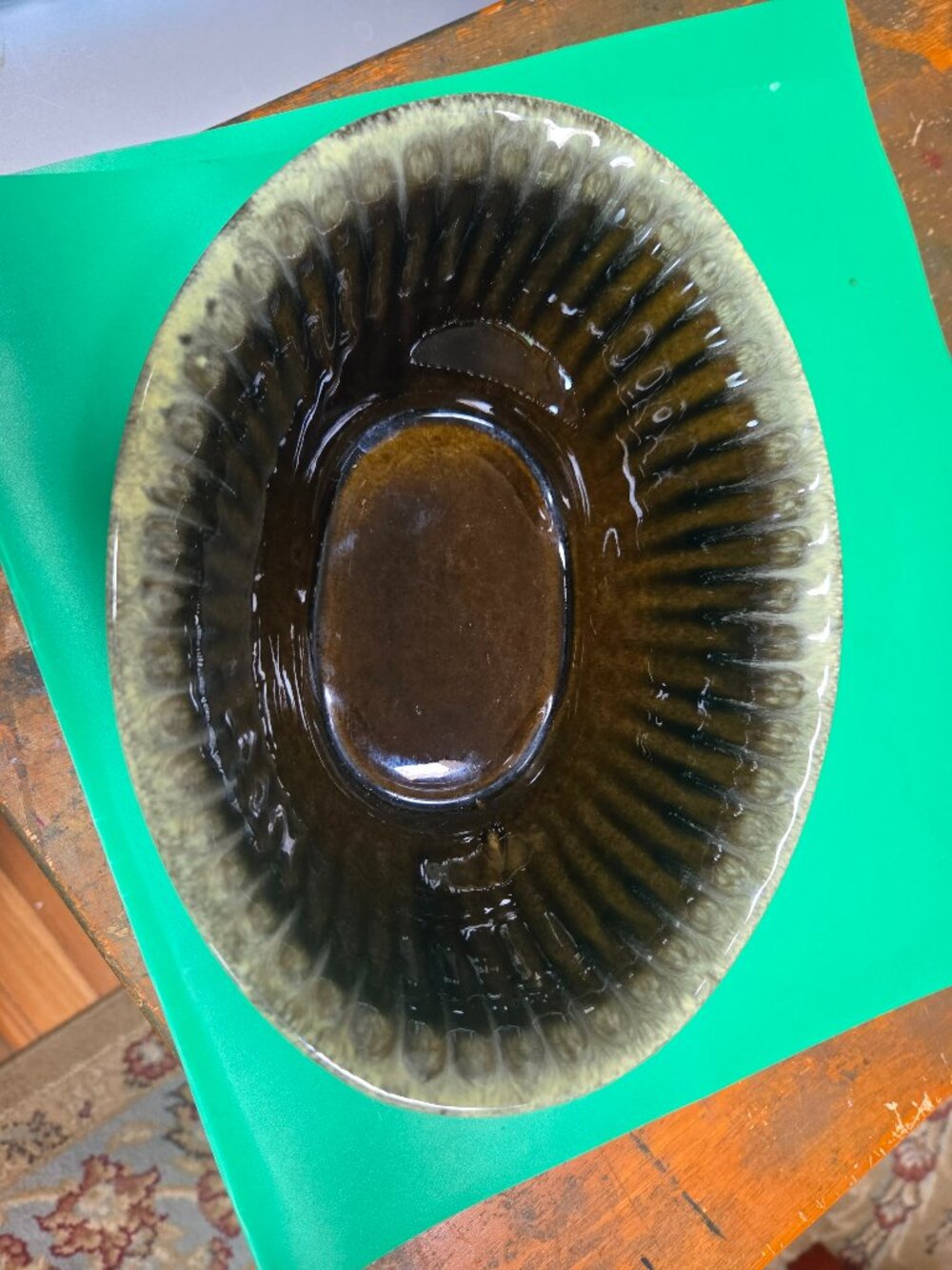 hull pottery green drip glaze oval planter f 15